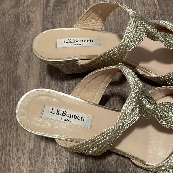 L.K. Bennett Gold Rope Wedge Sandals - Picture 2 of 5